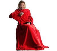 CelinaTex Couverture TV avec Manches et Poche pour Les Pieds Couverture Moelleuse XL 170 x 200 cm Rouge Microfibre Fleece Soft Oeko-TEX