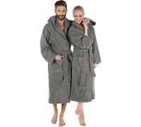 CelinaTex Montana Peignoir De Bain Capuche De Couleur Unie Longue Poches Appliquées Surpiqúre Femme Homme Unisexe Pur Coton XL gris foncé