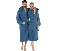 CelinaTex Montana Peignoir De Bain Capuche De Couleur Unie Longue Poches Appliquées Surpiqúre Femme Homme Unisexe Pur Coton L bleu