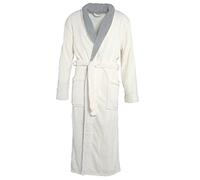 CelinaTex Nevada Peignoir De Bain Col Châle De Deux Couleurs Longue Poches Appliquées Femme Homme Unisexe Microfibre Laine Polaire de corail M blanc créme/gris