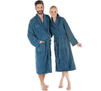 CelinaTex Oregon Peignoir De Bain Col Châle De Couleur Unie Longue Poches Appliquées Surpiqure Femme Homme Unisexe Pur Coton S bleu
