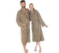 CelinaTex Oregon Peignoir De Bain Col Châle De Couleur Unie Longue Poches Appliquées Surpiqure Femme Homme Unisexe Pur Coton S taupe