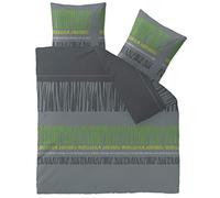 CelinaTex Touchme Anni Parure de lit en flanelle de coton Gris/noir/vert, Coton, gris, 200 x 200 cm