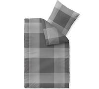 CelinaTex Touchme Parure de lit 2 pièces en Flanelle de Coton 155 x 220 cm pour l'été et l'hiver, Toute l'année, Facile d'entretien, Motif à Carreaux Gris Anthracite