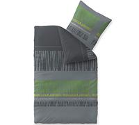 CelinaTex Touchme Parure de lit 2 pièces en Flanelle de Coton 155 x 220 cm pour l'été et l'hiver, Toute l'année, Facile d'entretien, Anni Gris, Noir, Vert