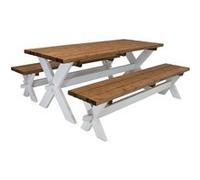 Celine Table de Pique Nique et Bancs en Bois 177 cm - Marron/Blanc Blanc G