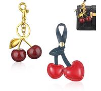Celiodd Lot de 2 breloques en forme de cerise multifonction - Pendentif cerise rouge - Pour portefeuille pour femme, accessoires clés, sacs à main, cadeaux de Saint-Valentin, Métal précieux