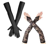 Celiodd Lot de 2 paires de gants longs noirs pour femme, en dentelle, pour Halloween, carnaval, fête, bal, opéra, remise de diplôme