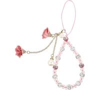 Cell Phone Straps Creative Crystal Flower Pendant Charm Non- slip Phone Lanyard Cute Pocket Keychain Strap pink