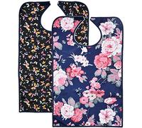 Celley Lot de 2 bavoirs pour adultes avec attrape-miettes, lavables et réutilisables, pour femmes âgées, floral, taille unique