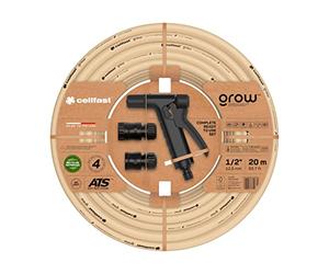 Cellfast Kit Tuyau D'arrosage GROW, Durable, Flexible, 4 Couches, Durable Tricot ATS, Résistant aux UV et aux algues, Sans métaux lourds, 27 Bar, -20/+60°С Temp. 1/2", 20m