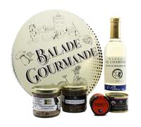 Cellier du Périgord Boîte à Chapeau Balade Gourmande avec Foie Gras, Terrines Cèpes, Vin Moelleux AOC Bergerac - Coffret Cadeau Rond Vintage Périgord