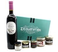 Cellier du Périgord Escale Gourmande Panier Gourmand avec Vin Bio IGP, Foie Gras Canard, Piment d'Espelette - Coffret Cadeau Gastronomique Artisanal 6 Produits Sud-Ouest