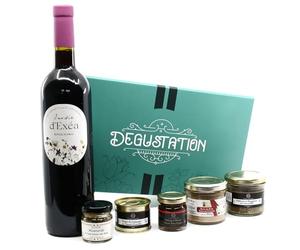 Cellier du Périgord Escale Gourmande Panier Gourmand avec Vin Bio IGP, Foie Gras Canard, Piment d'Espelette - Coffret Cadeau Gastronomique Artisanal 6 Produits Sud-Ouest