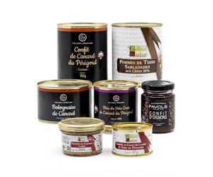 Cellier du Périgord Pack Découverte Canard Périgourdin 7 Pièces | 7 spécialités au canard : confit 2 cuisses 760g, bolognaise, foie gras 200g, pommes sarladaises et terrine noix