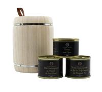 Cellier du Périgord Petit Fût Tonneau Bois avec Terrines Truffe 3%, Cèpes, Pâté Piment Sud-Ouest - Coffret Cadeau Artisanal Périgord Réutilisable