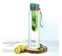 Cello Bouteille d'eau en verre avec infuseur à fruits de 800 ml, noir | Large bouchon à rabat scellé, étanche, durable | Hermétique, réutilisable | Bouteille en verre avec infuseur détox pour