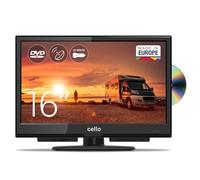 Cello C1624F 16" Pouces,12V, Full HD LED TV, pour Le Camping et Les Voyages, Lecteur DVD intégré, Triple Tuner DVB-T/T2-C-S/S2, HDMI, USB, Adaptateur de Voiture, Son Parfait [Classe énergétique E]