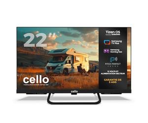Cello CTRAV-22TZ Smart TV 22 Pouces 12V pour Camping-Car et Bateau, Tizen OS de Samsung, récepteur Satellite intégré, Gaming Hub, Haut-parleurs Pitch Perfect, Bluetooth, Triple Tuner