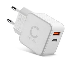 CELLONIC Adaptateur Secteur USB C PD 20 W et Quick Charge 3.0 USB Compatible avec iPhone, Samsung, iPad, Huawei, Switch, PSP, GPS, Wii, Tablet - Blanc