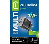 Cellular LINE ACHUSBGAN2PD30WK Chargeur Réseau 2 Ports USB C 30W Noir