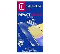 Cellularline Impact Glass Capsule - Galaxy A A16 / A26 / A17 Verre trempé ultra-résistant offrant une protection complète sans altérer la luminosité ni la sensibilité tactile.