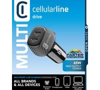 Cellularline Car Power Hyper - iPhone, Samsung, Xiaomi, Oppo and other Smartphones and Tablets Chargeur de voiture à 2 ports, 65W Power Delivery