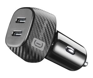 Cellularline - Chargeur Allume-Cigare 12/24V avec 2 Prises USB-C et 40 Watts de Puissance de Charge Rapide - iPhone, Samsung, Huawei et Autres Smartphones et tablettes - Noir