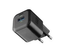 Cellularline Chargeur Mural avec Technologie GaN 30W - 2 Ports USB-C et USB-A - Charge Rapide - Format Compact - Noir