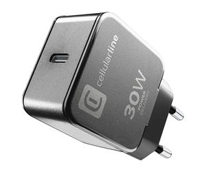 Cellularline - Chargeur réseau USB-C 30W à Charge Rapide - Motorola, Google et Autres Marques - Charge à Pleine Vitesse avec 30W Power Delivery - Noir