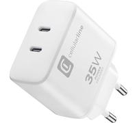 Cellularline | Dual Charger 35 W | Chargeur Secteur Power Delivery 35 W avec Double Port USB-C - Charge simultanément jusqu'à 2 appareils Apple - Blanc