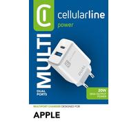 Cellularline - Chargeur réseau - Chargeurs de réseau avec 2 Ports USB et USB-C pour la Charge simultanée de Deux appareils Apple
