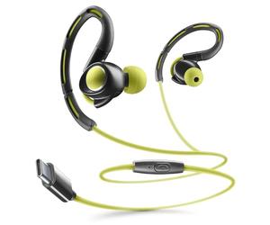 cellularline - Écouteurs Intra-Auriculaires Sport USB-C - Bluetooth - Bandeau Sport pour Plus de stabilité - Microphone intégré - Bouton de réponse aux appels - Lime