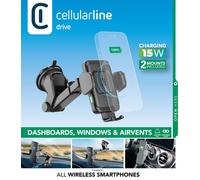 Cellularline Hug Dual Pro - Wireless Smartphones 15W Support voiture électronique pour smartphone avec recharge sans fil