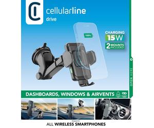 Cellularline Hug Dual Pro - Wireless Smartphones 15W Support voiture électronique pour smartphone avec recharge sans fil