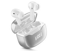 Cellularline Key Pro Écouteurs Intra-Auriculaires avec ENC, 4 Micros, Écran LED, Technologie Multipoint, 30 Heures d'Autonomie, Appairage Automatique et Commandes Tactiles, Blanc