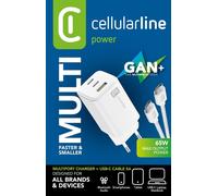 Cellularline Multipower 65W Kit - Smartphone, tablet e laptop Chargeur mural 65W avec câble USB-C vers USB-C inclus