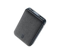 Cellularline Power Bank Glam 10000 - Power Bank 10000mAh avec Écran LCD, 3 Ports (USB-C Entrée/Sortie 18W, USB Sortie 18W), Finitions en Tissu, pour Smartphones - Noir