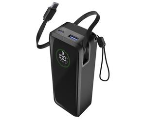 Cellularline Power Bank Roller 20000 Batterie externe de 20 000 mAh avec sortie jusqu'à 65W, parfaite pour une recharge rapide et puissante à tout moment. Câble USB-C rétractable et écran LCD pour plu