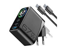 Cellularline PowerView IQ Kit Chargeur Secteur 67W avec Écran TFT, Noir