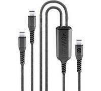 Cellularline Twin Charge Cable USB-C to USB-C Câble USB-C tressé de 150 cm avec double connecteur split pour recharger deux appareils simultanément, avec jusqu’à 140W lors de la charge d’un seul appar