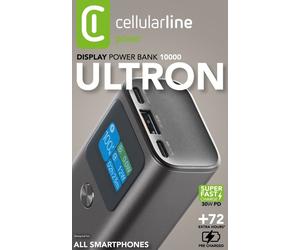 Cellularline Ultron 10000 Chargeur Portable 10000mAh 30W avec Écran LCD
