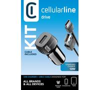 Cellularline USB Car Charger 10W - USB-C Chargeur de voiture de 10 W avec câble USB-C