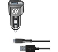Cellularline USB Car Charger Kit 18W - USB-C - Huawei, Xiaomi, Wiko, Asus and other smartphone Chargeur de voiture adaptatif de 18W avec câble USB-C