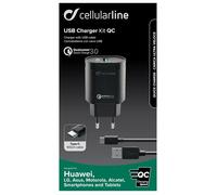Cellularline USB Charger Kit 18W - USB-C - Huawei, Xiaomi, Wiko, Asus and other smartphone