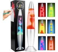 CELLUSTOP Lampe Lave Multicolore Rouge - Lave avec mouvement liquide de Cire Blanche - Veilleuse LED Magma en Forme de Fusée - Verre Robuste - Lampe - Eclairage LED 7 Couleurs Alternatives