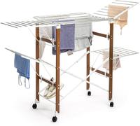 CELLUSTOP Séchoir à Linge sur Roulette - Étendoir à Linge Pliable - Séchoir à Vêtements Large Zone de Suspension 38 Barres - Capacité Élevée - Multi-Positions - Porte-Chaussures - Blanc