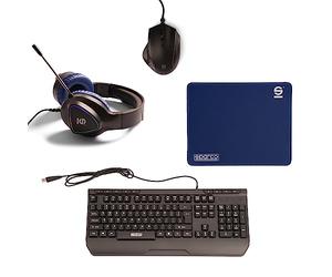 Celly, Kit Gaming Pole Position Line Sparco Kit avec Clavier Gaming rétro-éclairé, Souris Gaming avec lumières RVB, Casque à Fil avec lumières LED Rainbow et Microphone, Tapis de Souris antidérapant