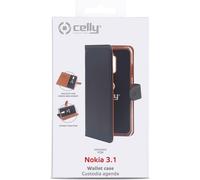 Celly Wally Book Case - Convient à Nokia 3.1 - Faux cuir - Etui à cartes - Noir