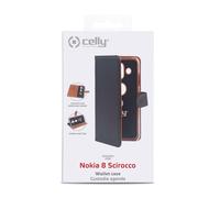 Celly Wally Bookcase Case - Convient à Nokia 8 Sirocco - Faux cuir - Porte-cartes - Noir